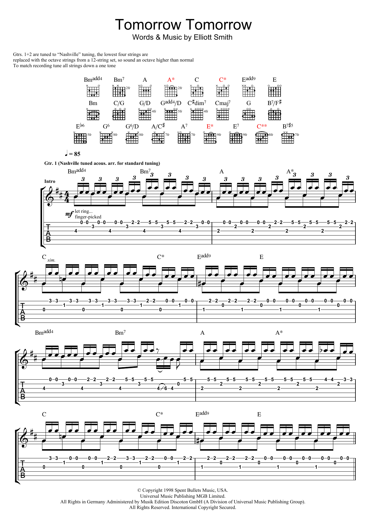 Elliott Smith Tomorrow Tomorrow Sheet Music Notes & Chords for Guitar Tab - Download or Print PDF