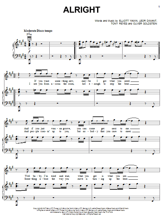 Elliott Yamin Alright Sheet Music Notes & Chords for Piano, Vocal & Guitar (Right-Hand Melody) - Download or Print PDF