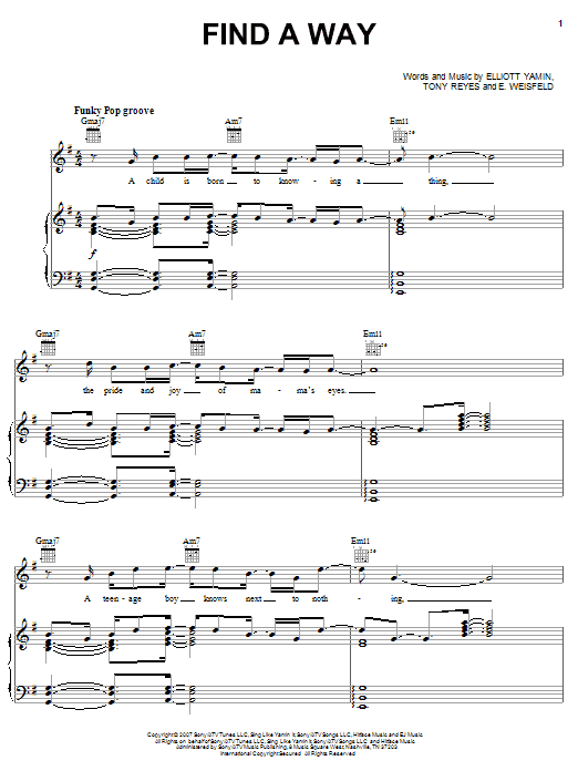 Elliott Yamin Find A Way Sheet Music Notes & Chords for Piano, Vocal & Guitar (Right-Hand Melody) - Download or Print PDF