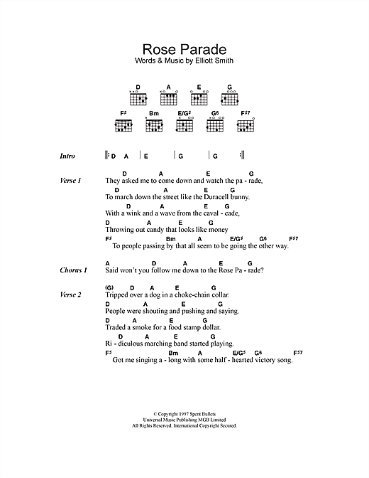 Elliott Smith Rose Parade Sheet Music Notes & Chords for Lyrics & Chords - Download or Print PDF