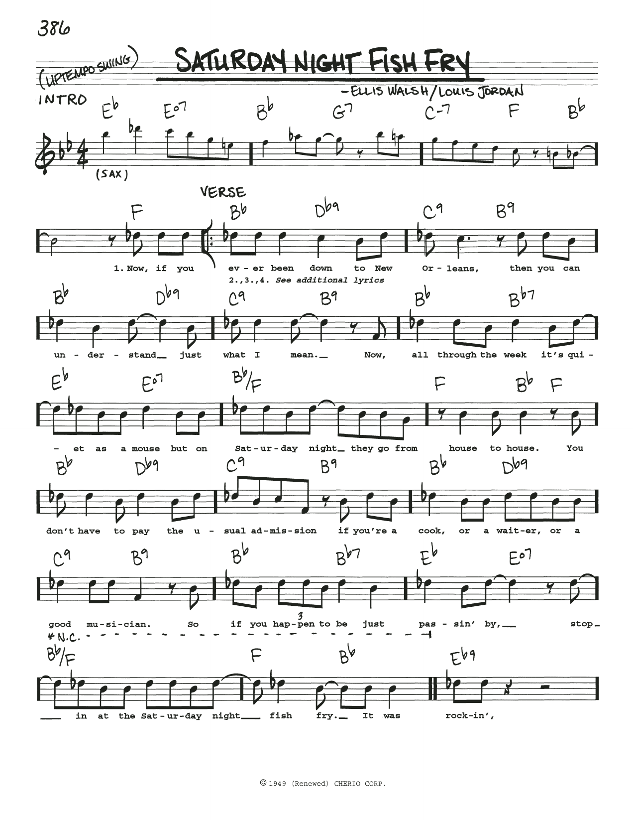 Ellis Walsh Saturday Night Fish Fry Sheet Music Notes & Chords for Real Book – Melody, Lyrics & Chords - Download or Print PDF