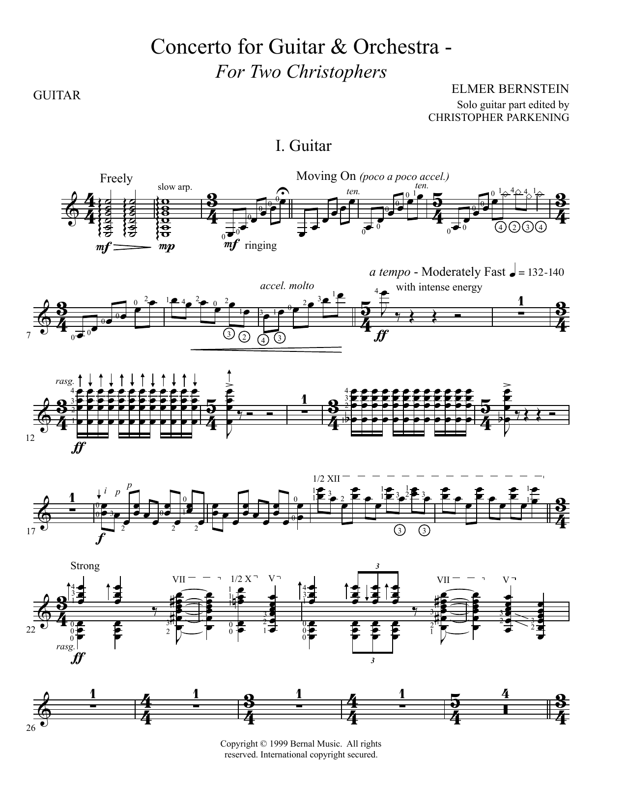 Elmer Bernstein Concerto For Guitar And Orchestra - For Two Christophers Sheet Music Notes & Chords for Guitar - Download or Print PDF