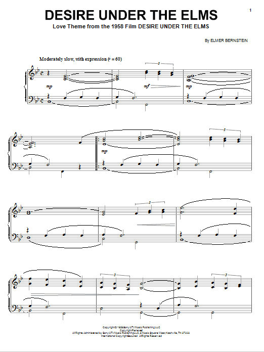 Elmer Bernstein Desire Under The Elms Sheet Music Notes & Chords for Piano - Download or Print PDF