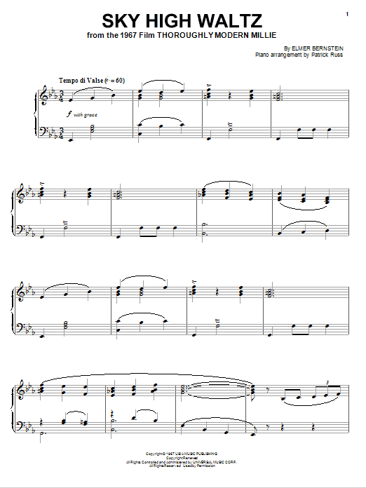 Elmer Bernstein Sky High Waltz Sheet Music Notes & Chords for Piano - Download or Print PDF