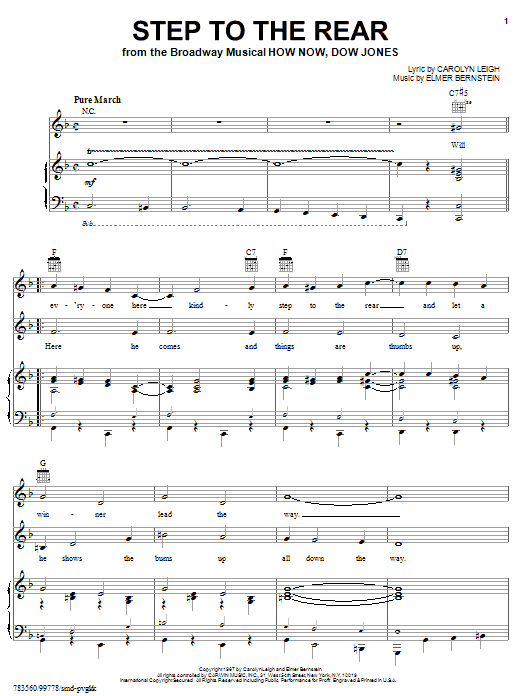 Elmer Bernstein Step To The Rear Sheet Music Notes & Chords for Piano, Vocal & Guitar (Right-Hand Melody) - Download or Print PDF