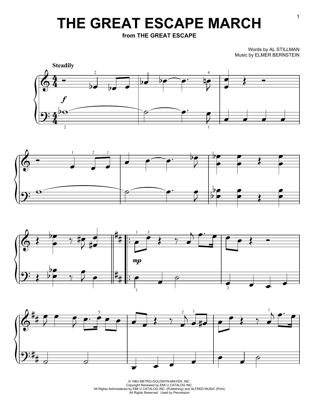Elmer Bernstein The Great Escape March (from The Great Escape) Sheet Music Notes & Chords for Easy Piano - Download or Print PDF