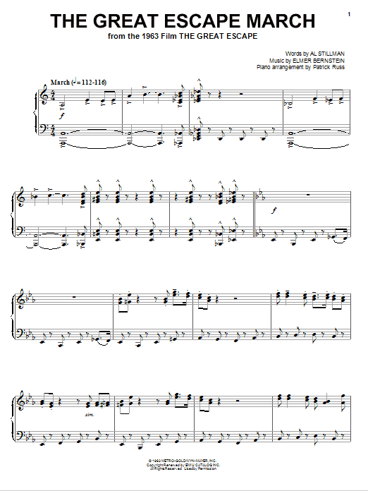 Elmer Bernstein The Great Escape March Sheet Music Notes & Chords for Piano - Download or Print PDF