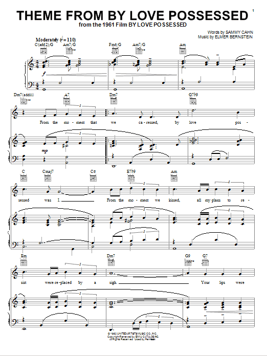 Elmer Bernstein Theme from By Love Possessed Sheet Music Notes & Chords for Piano - Download or Print PDF