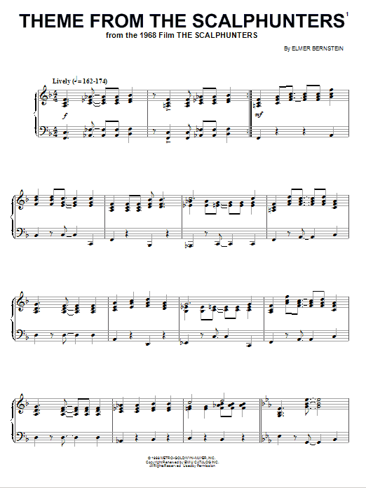 Elmer Bernstein Theme from The Scalphunters Sheet Music Notes & Chords for Piano - Download or Print PDF