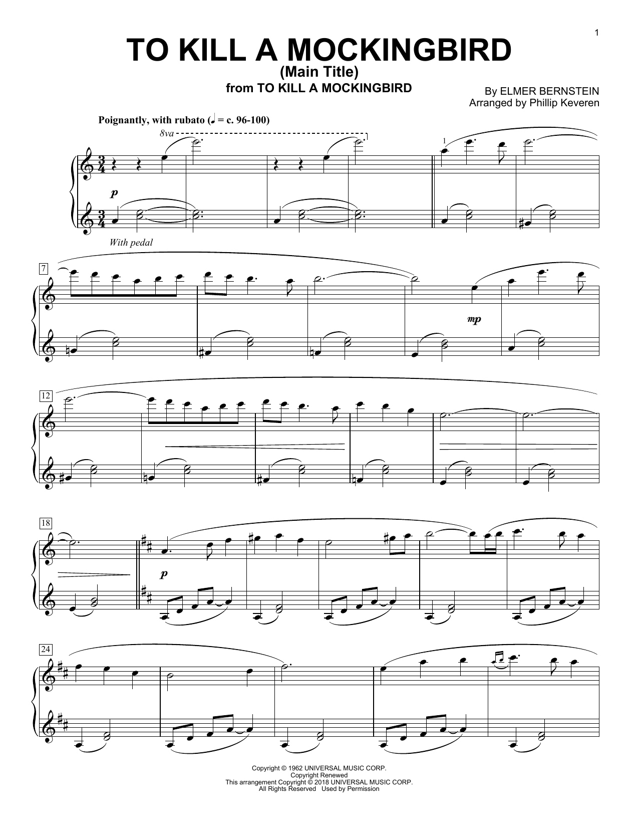 Phillip Keveren To Kill A Mockingbird - Main Title Sheet Music Notes & Chords for Piano - Download or Print PDF