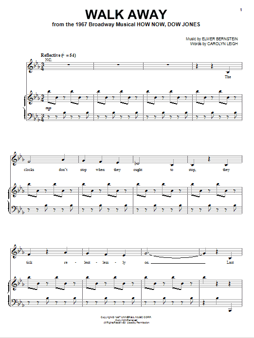 Elmer Bernstein Walk Away Sheet Music Notes & Chords for Piano, Vocal & Guitar (Right-Hand Melody) - Download or Print PDF