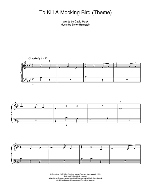 Elmer Bernstein To Kill A Mockingbird (Theme) Sheet Music Notes & Chords for 5-Finger Piano - Download or Print PDF