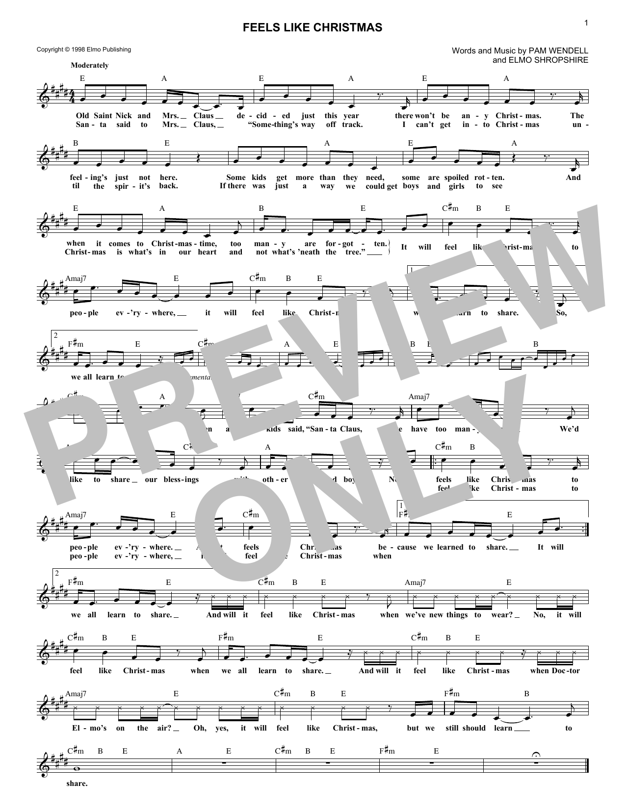 Elmo Shropshire Feels Like Christmas Sheet Music Notes & Chords for Melody Line, Lyrics & Chords - Download or Print PDF