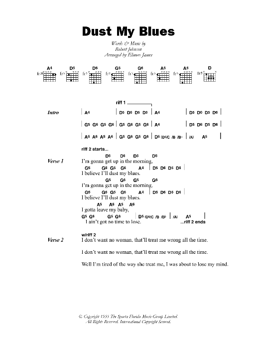 Elmore James Dust My Blues Sheet Music Notes & Chords for Lyrics & Chords - Download or Print PDF