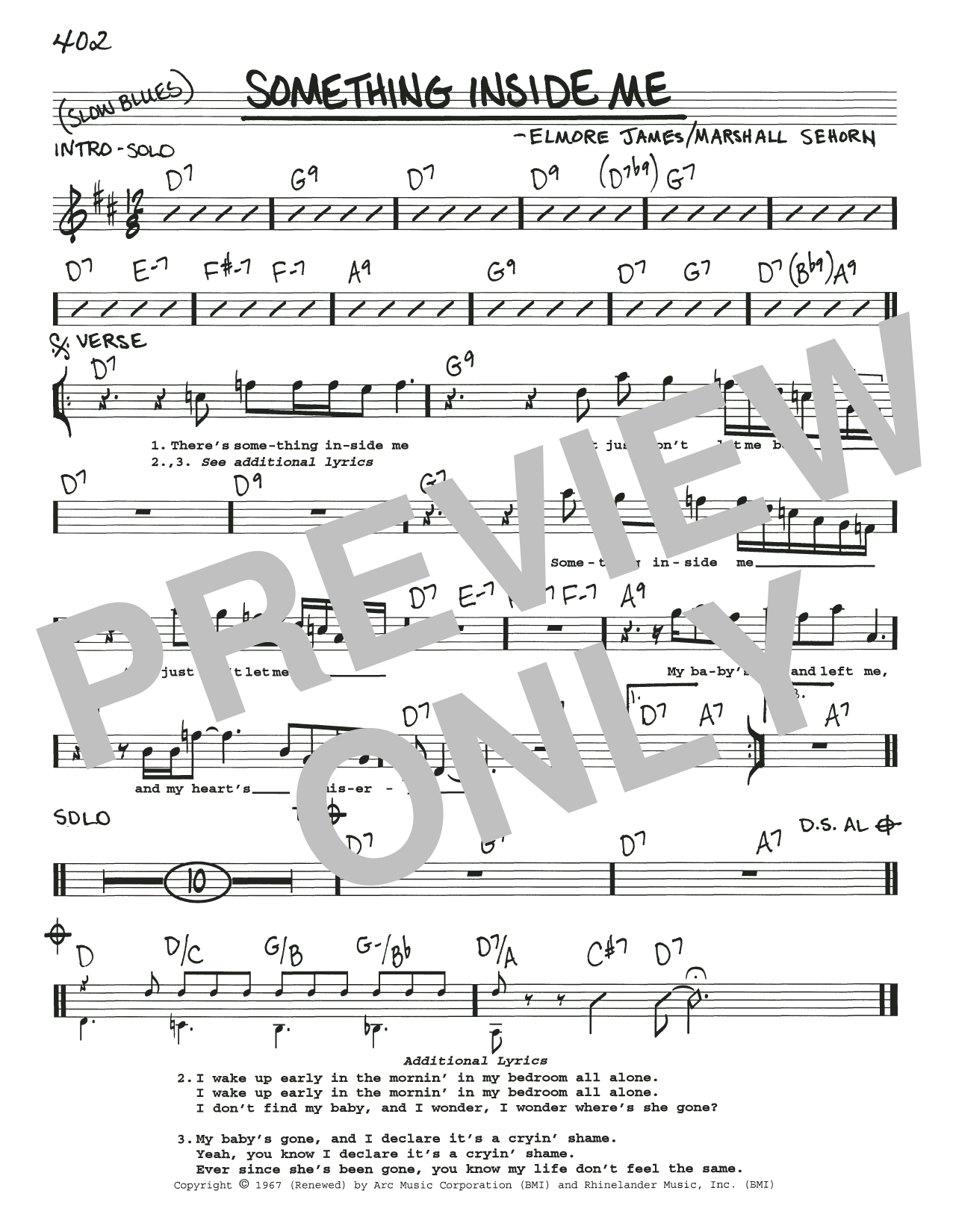Elmore James Something Inside Me Sheet Music Notes & Chords for Real Book – Melody, Lyrics & Chords - Download or Print PDF