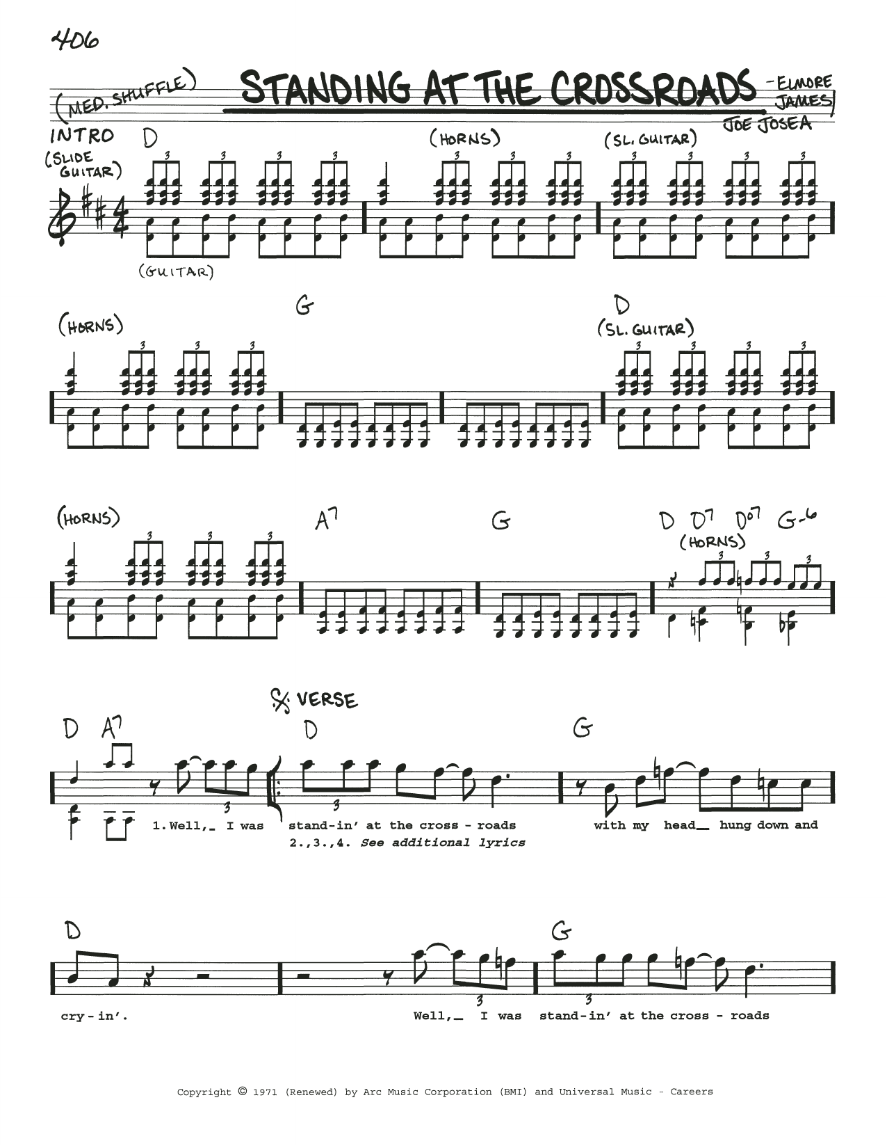 Elmore James Standing At The Crossroads Sheet Music Notes & Chords for Real Book – Melody, Lyrics & Chords - Download or Print PDF