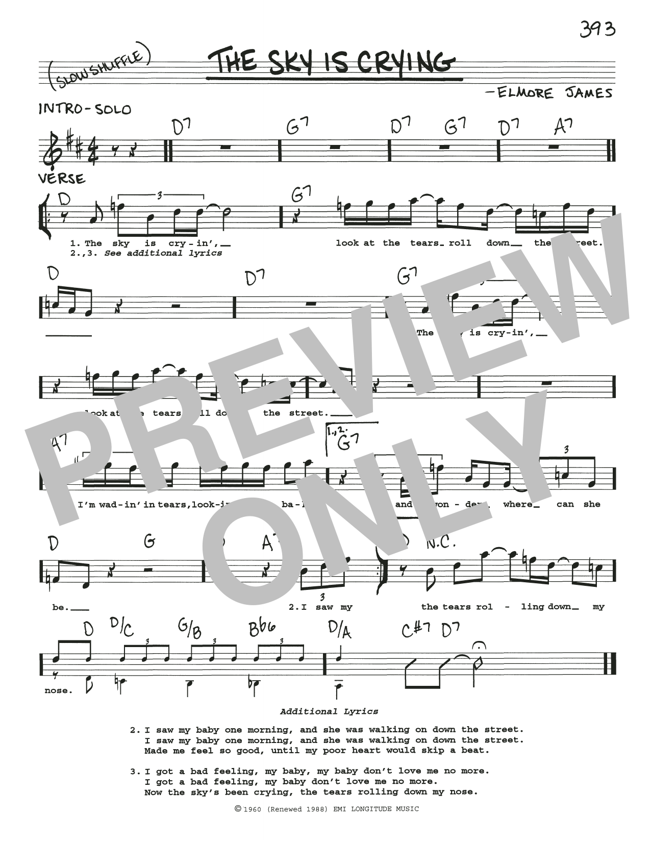 Elmore James The Sky Is Crying Sheet Music Notes & Chords for Real Book – Melody, Lyrics & Chords - Download or Print PDF