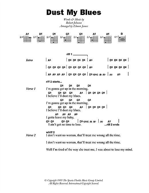 Elmore James Dust My Blues Sheet Music Notes & Chords for Lyrics & Chords - Download or Print PDF