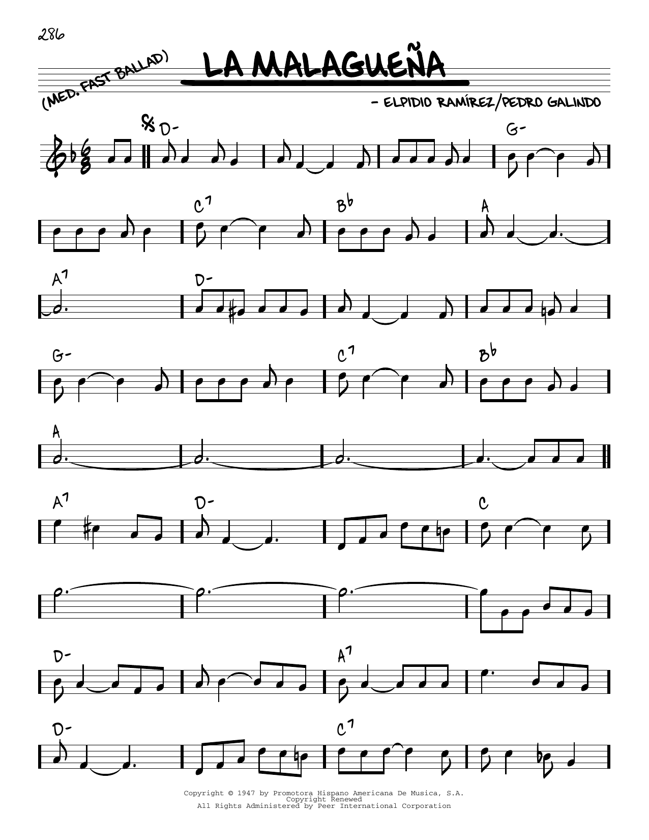 Elpidio Ramirez La Malaguena Sheet Music Notes & Chords for Real Book – Melody & Chords - Download or Print PDF