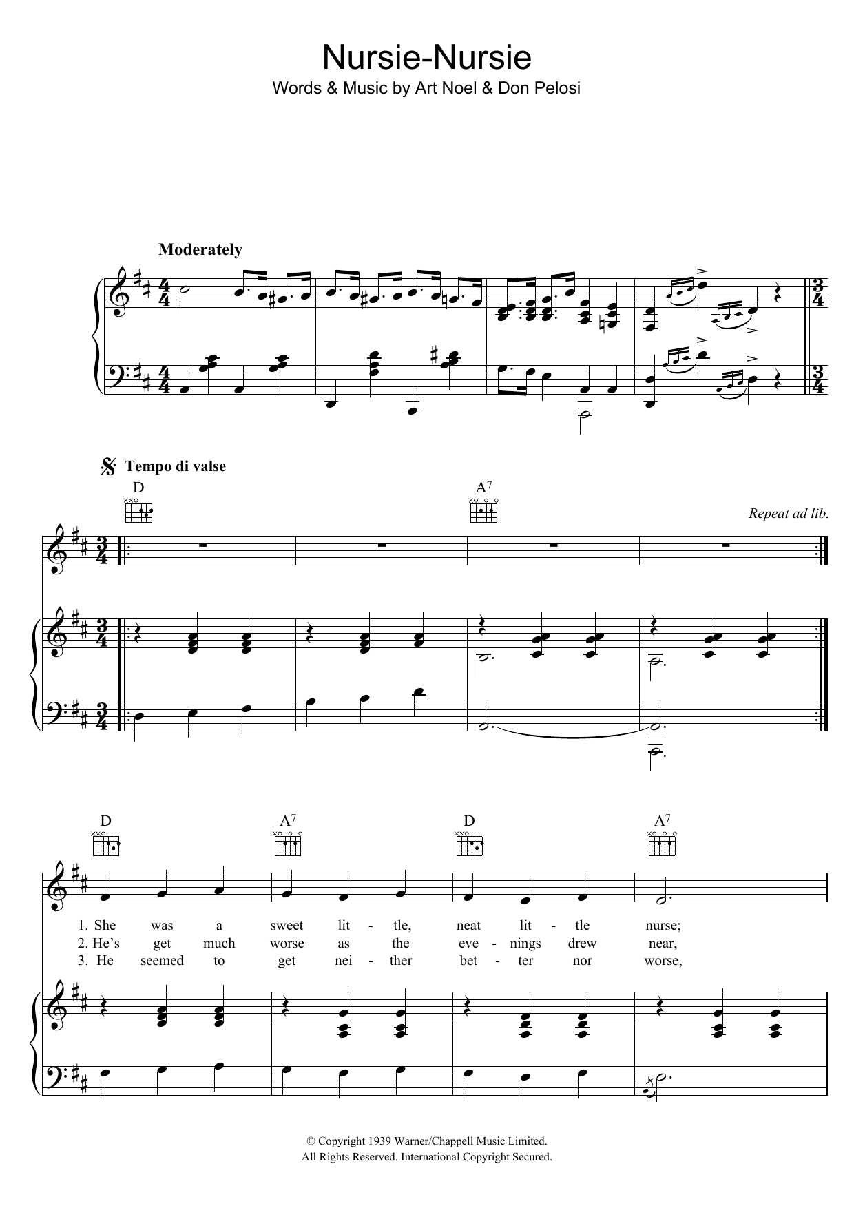 Elsie Carlisle Nursie Nursie Sheet Music Notes & Chords for Piano, Vocal & Guitar (Right-Hand Melody) - Download or Print PDF