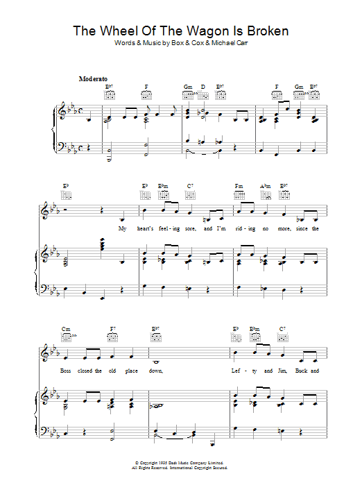 Elton Box The Wheel Of The Wagon Is Broken Sheet Music Notes & Chords for Piano, Vocal & Guitar (Right-Hand Melody) - Download or Print PDF