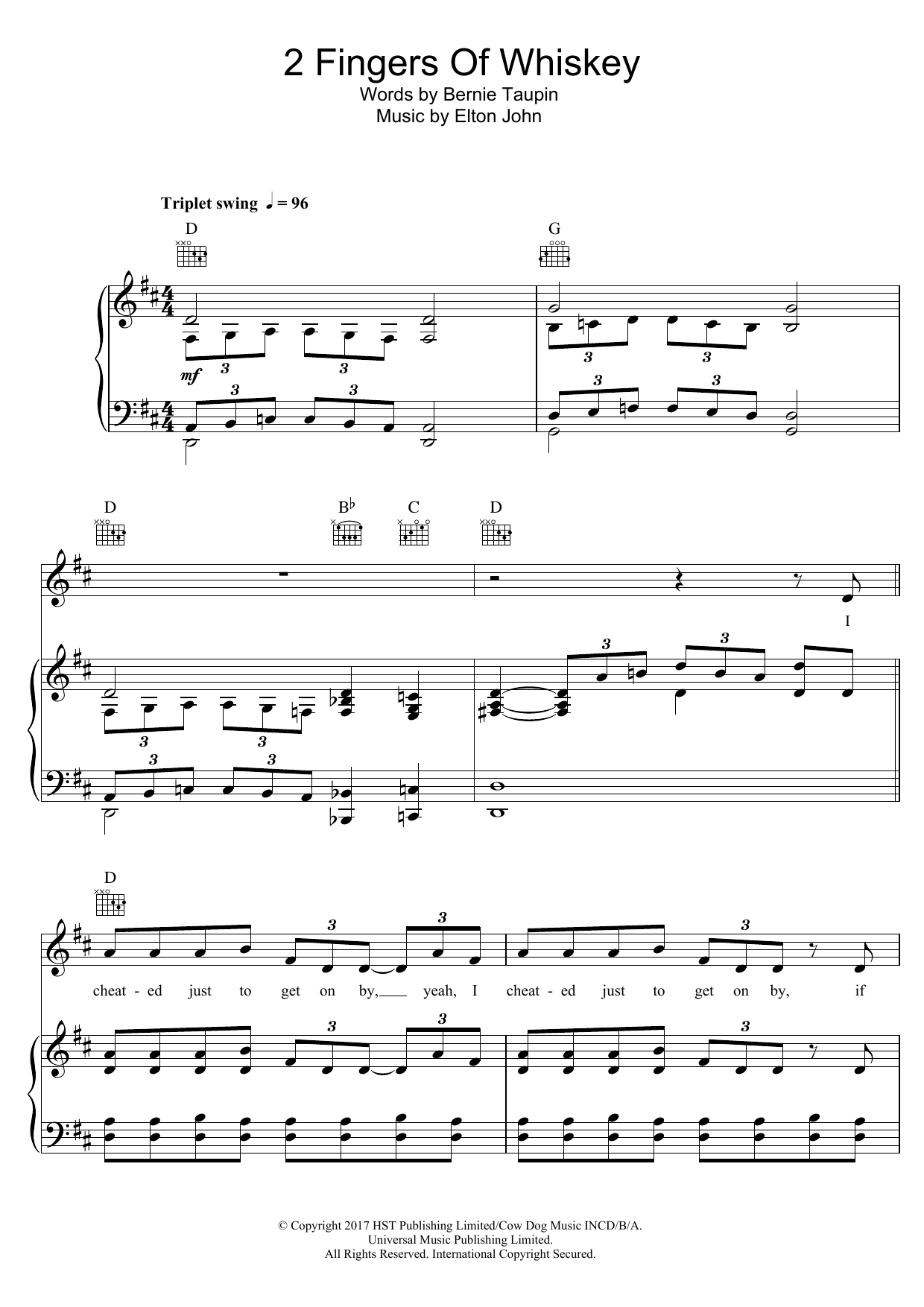 Elton John 2 Fingers Of Whiskey Sheet Music Notes & Chords for Piano, Vocal & Guitar (Right-Hand Melody) - Download or Print PDF