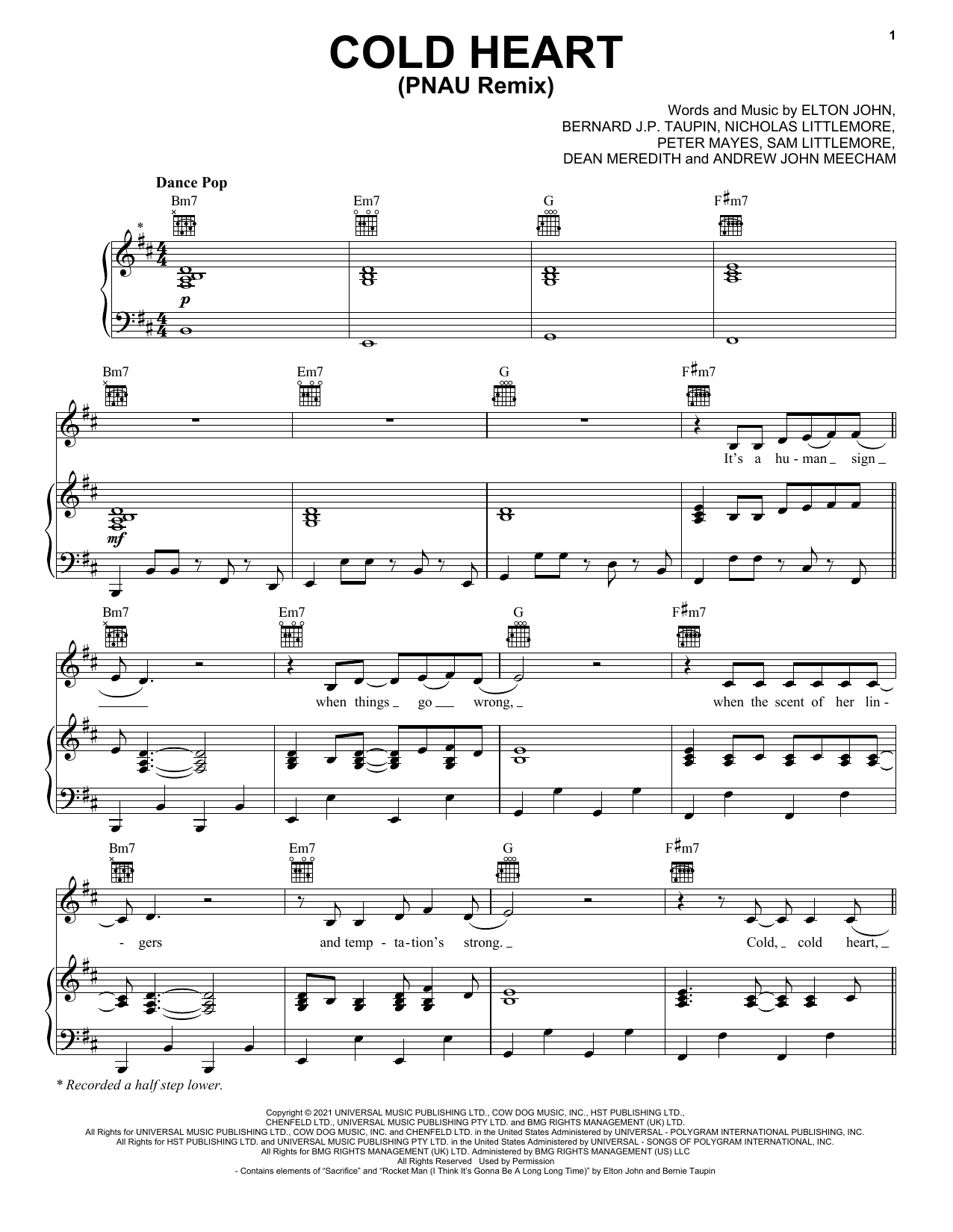 Elton John & Dua Lipa Cold Heart (PNAU Remix) Sheet Music Notes & Chords for Ukulele - Download or Print PDF