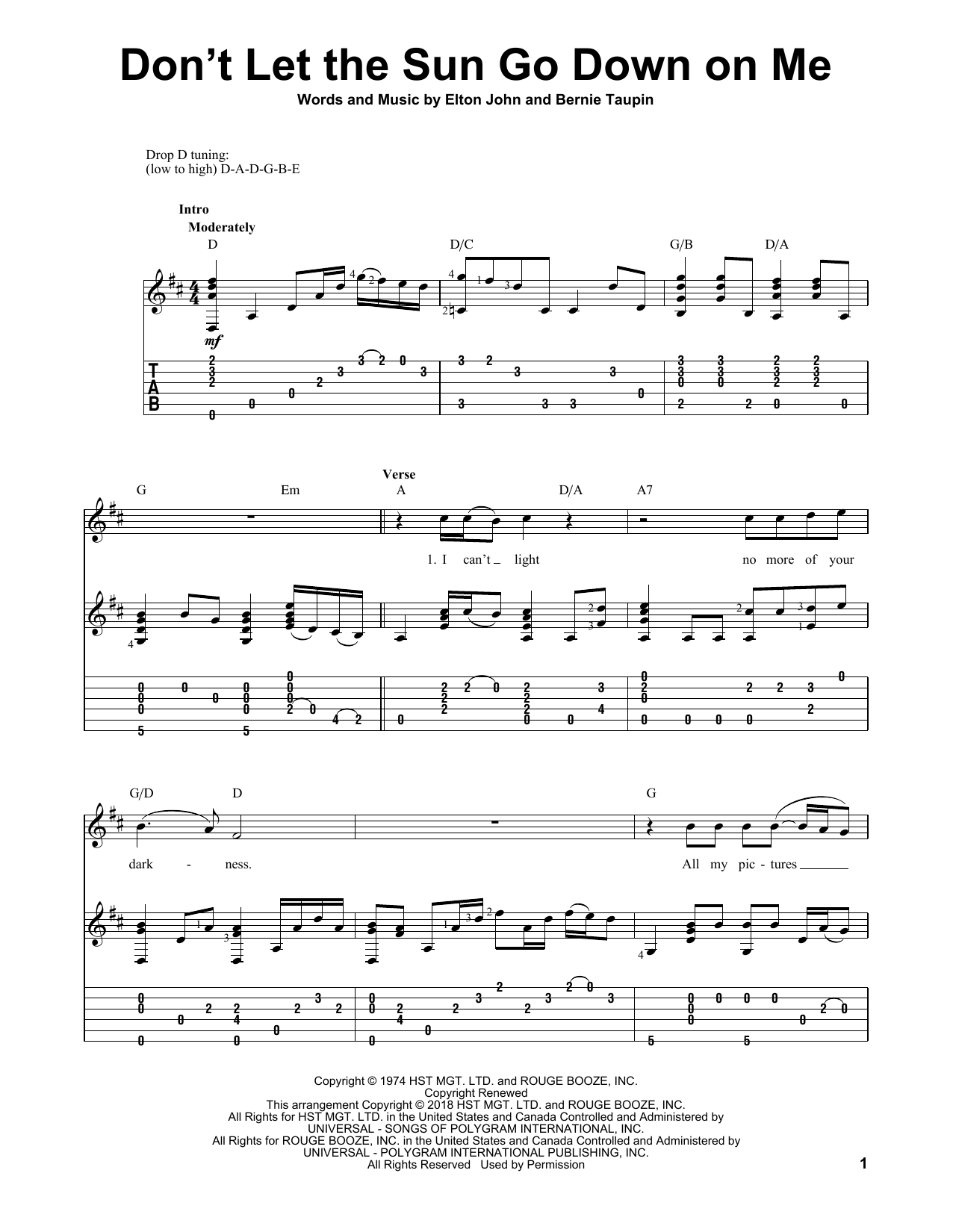Elton John & George Michael Don't Let The Sun Go Down On Me Sheet Music Notes & Chords for Guitar Tab - Download or Print PDF