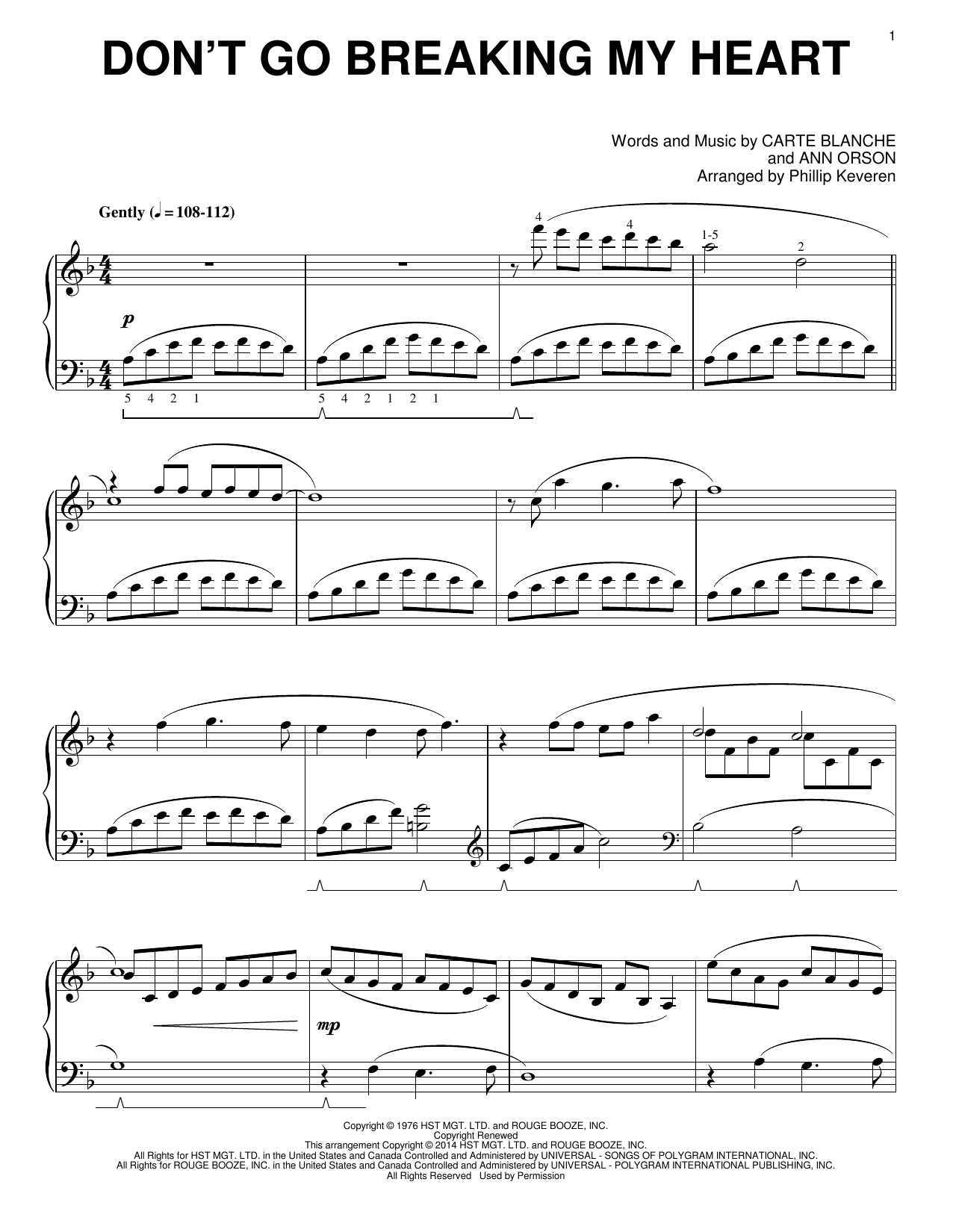 Elton John & Kiki Dee Don't Go Breaking My Heart [Classical version] (arr. Phillip Keveren) Sheet Music Notes & Chords for Piano - Download or Print PDF