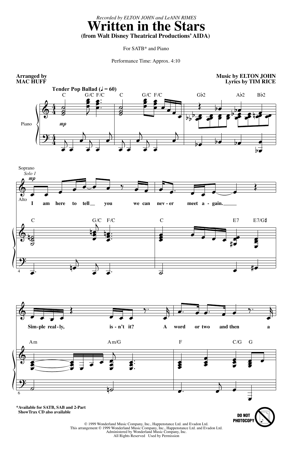 Elton John & LeAnn Rimes Written In The Stars (from Aida) (arr. Mac Huff) Sheet Music Notes & Chords for SAB Choir - Download or Print PDF