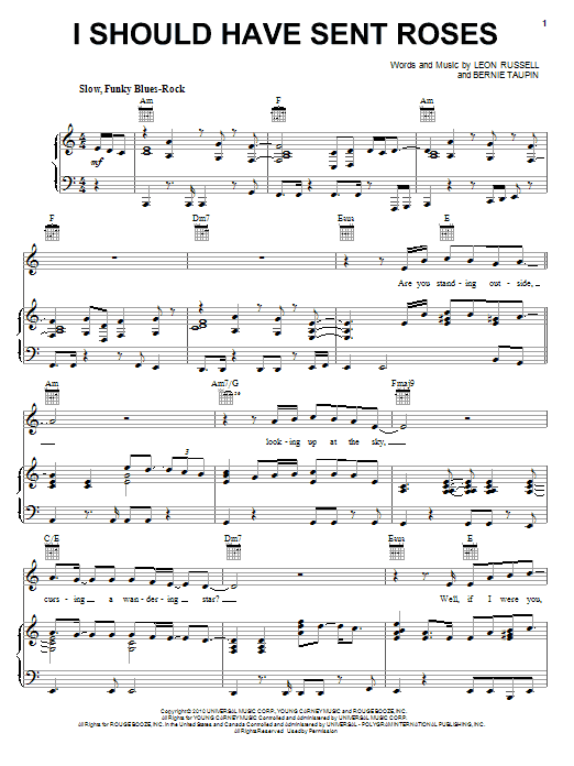Elton John & Leon Russell I Should Have Sent Roses Sheet Music Notes & Chords for Piano, Vocal & Guitar (Right-Hand Melody) - Download or Print PDF