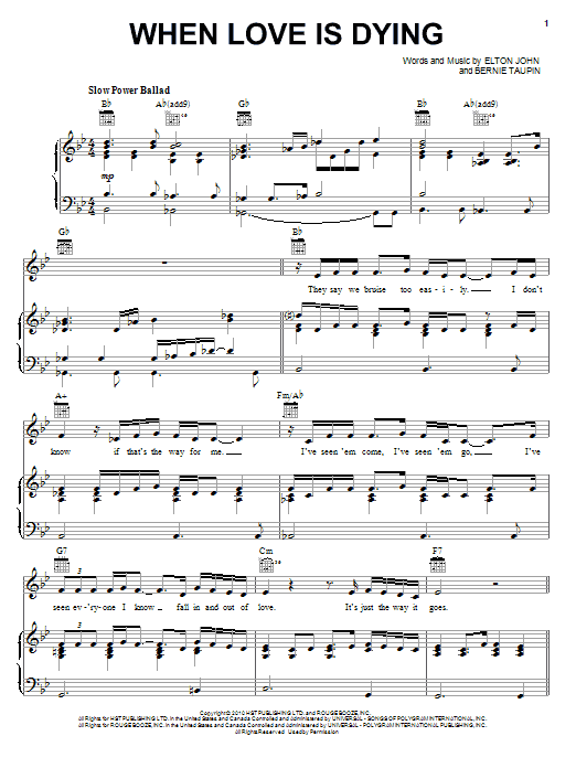 Elton John & Leon Russell When Love Is Dying Sheet Music Notes & Chords for Piano, Vocal & Guitar (Right-Hand Melody) - Download or Print PDF