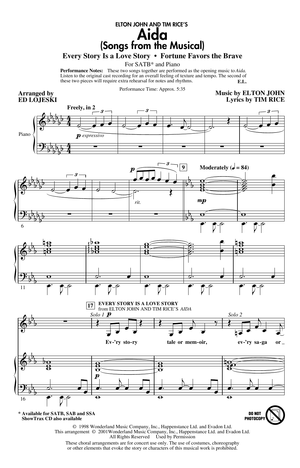 Elton John & Tim Rice Aida (Songs from the Musical) (arr. Ed Lojeski) Sheet Music Notes & Chords for SATB Choir - Download or Print PDF