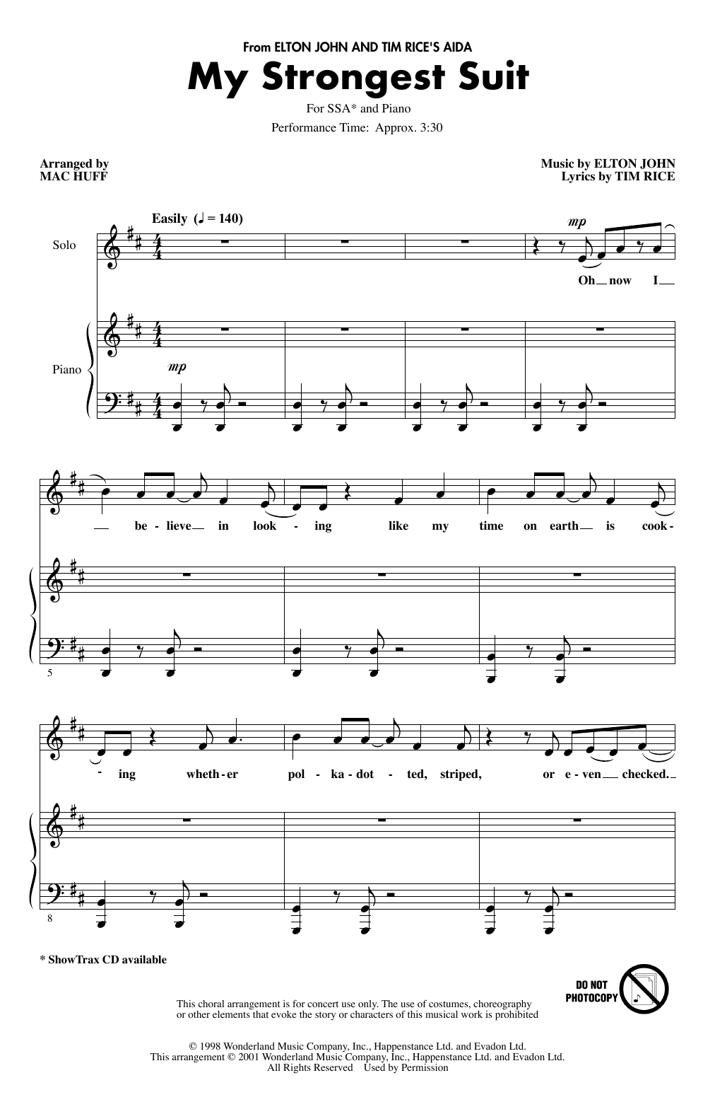 Elton John & Tim Rice My Strongest Suit (from Aida) (arr. Mac Huff) Sheet Music Notes & Chords for SSA Choir - Download or Print PDF