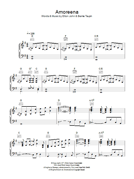 Elton John Amoreena Sheet Music Notes & Chords for Piano, Vocal & Guitar - Download or Print PDF