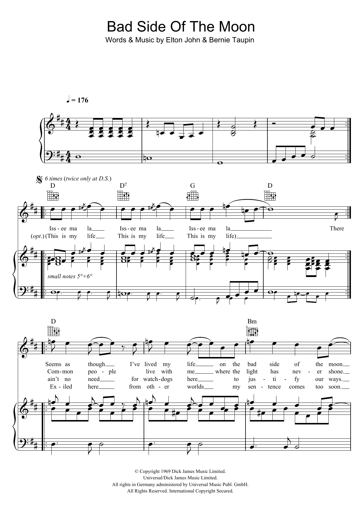 Elton John Bad Side Of The Moon Sheet Music Notes & Chords for Lyrics & Chords - Download or Print PDF