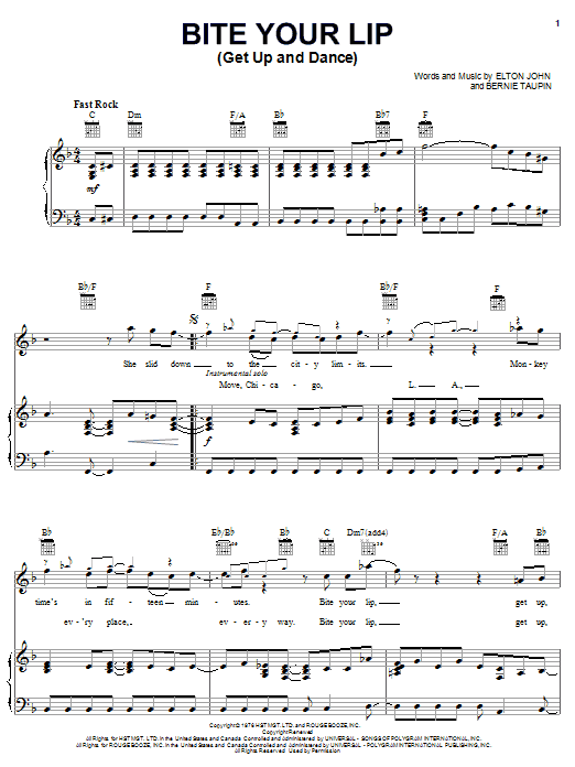 Elton John Bite Your Lip (Get Up And Dance) sheet music notes and chords. Download Printable PDF.