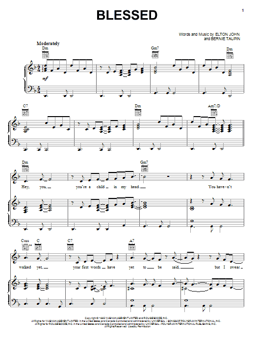 Elton John Blessed Sheet Music Notes & Chords for Lyrics & Chords - Download or Print PDF