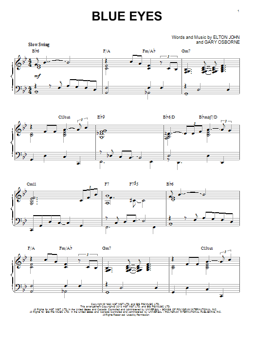 Elton John Blue Eyes [Jazz version] (arr. Brent Edstrom) Sheet Music Notes & Chords for Piano - Download or Print PDF
