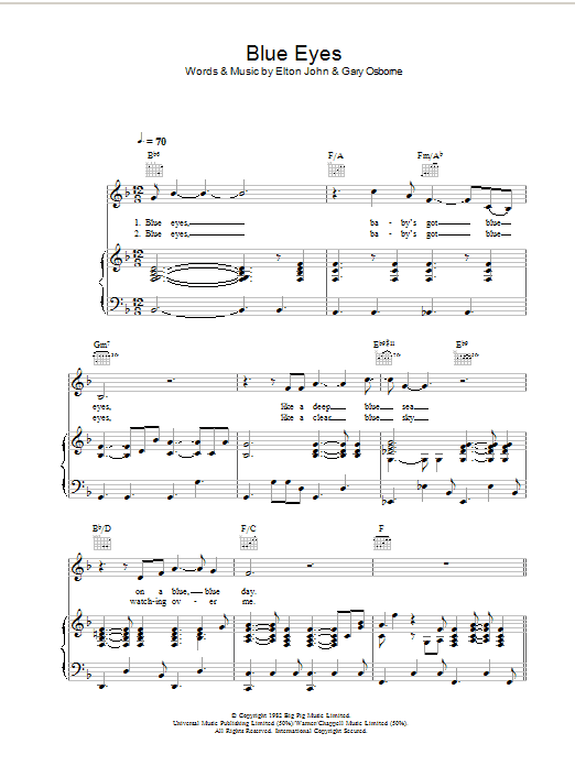 Elton John Blue Eyes Sheet Music Notes & Chords for Piano, Vocal & Guitar - Download or Print PDF