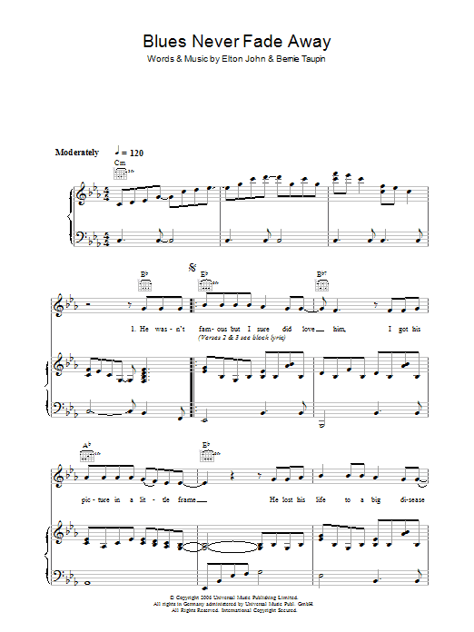 Elton John Blues Never Fade Away Sheet Music Notes & Chords for Piano, Vocal & Guitar - Download or Print PDF