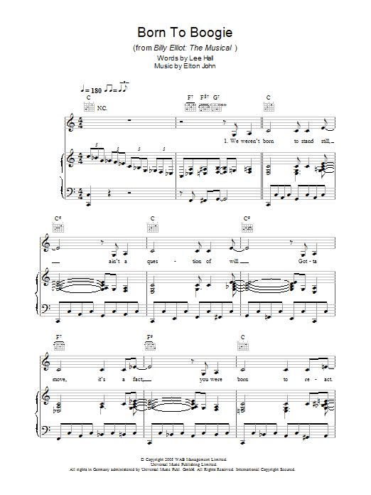 Elton John Born To Boogie Sheet Music Notes & Chords for Piano, Vocal & Guitar (Right-Hand Melody) - Download or Print PDF