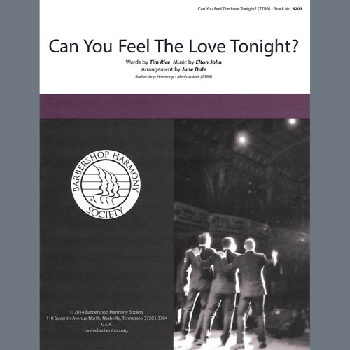 Elton John, Can You Feel the Love Tonight (from The Lion King) (arr. June Dale), TTBB Choir