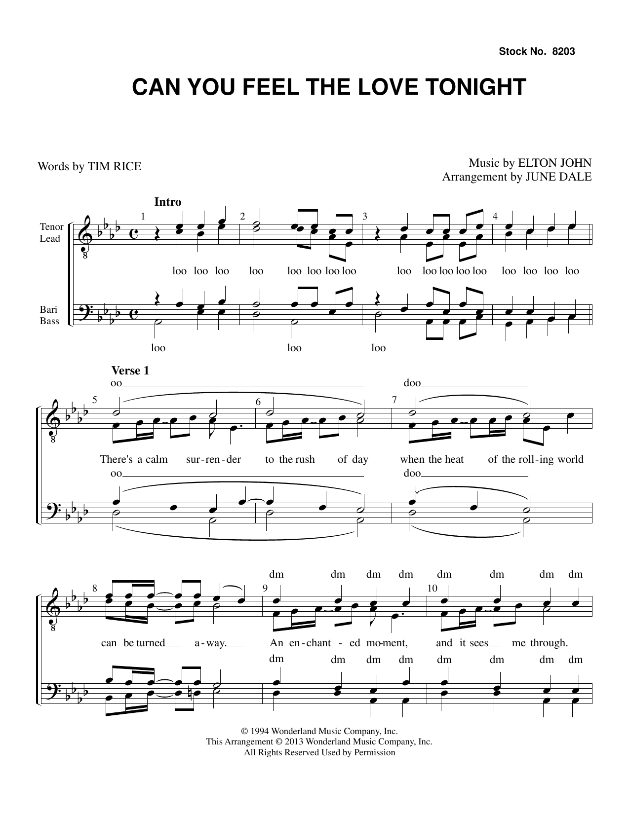 Elton John Can You Feel the Love Tonight (from The Lion King) (arr. June Dale) Sheet Music Notes & Chords for TTBB Choir - Download or Print PDF