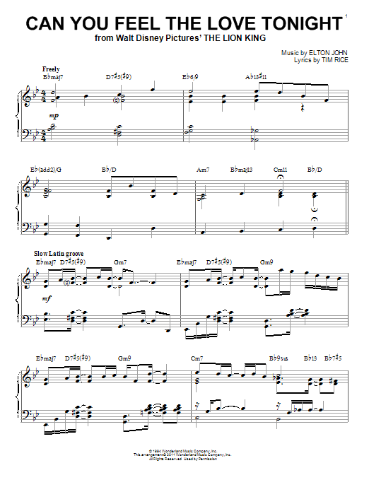 Elton John Can You Feel The Love Tonight [Jazz version] (from The Lion King) (arr. Brent Edstrom) Sheet Music Notes & Chords for Piano - Download or Print PDF
