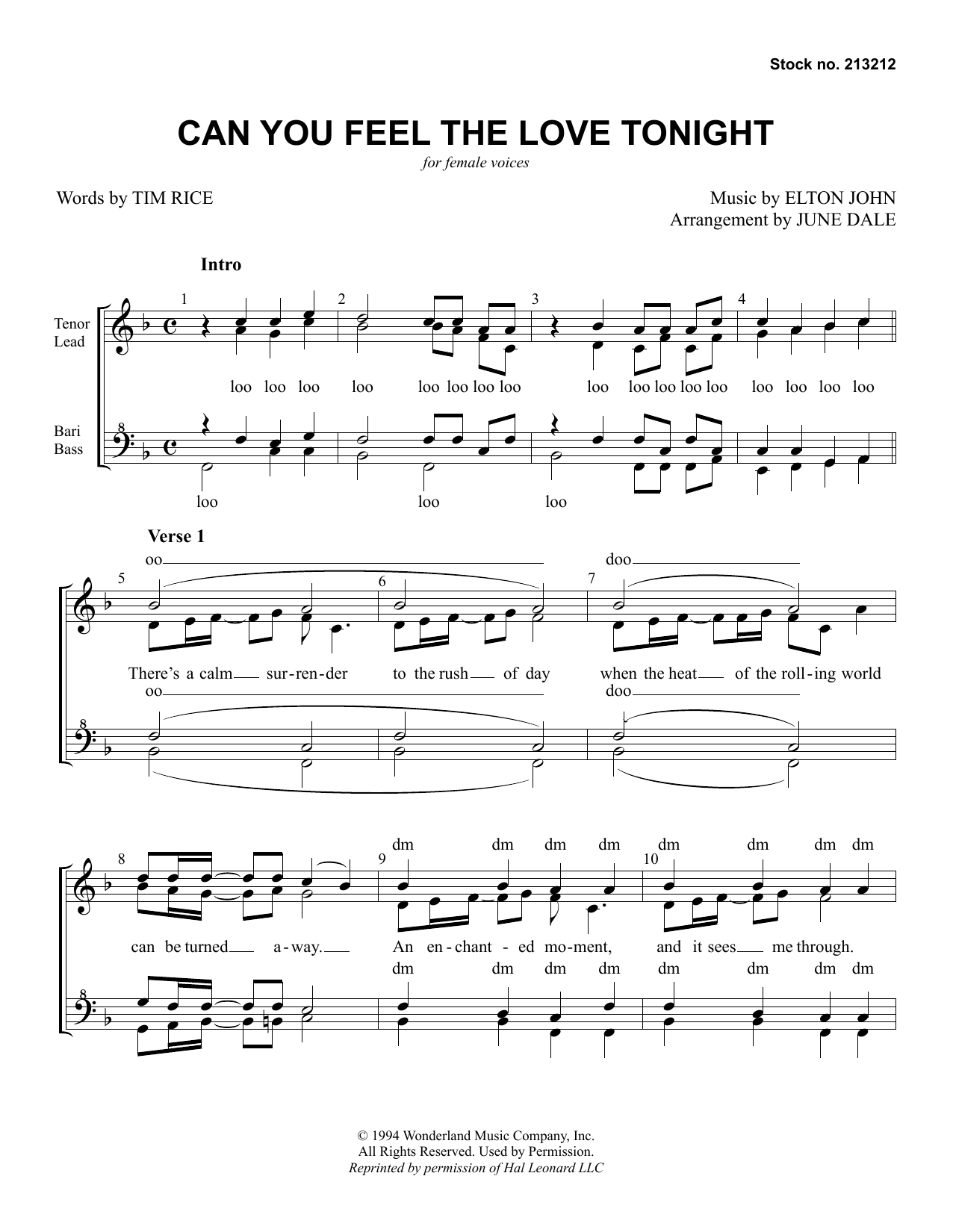 Elton John Can You Feel The Love Tonight? (from The Lion King) (arr. June Dale) Sheet Music Notes & Chords for SSA Choir - Download or Print PDF