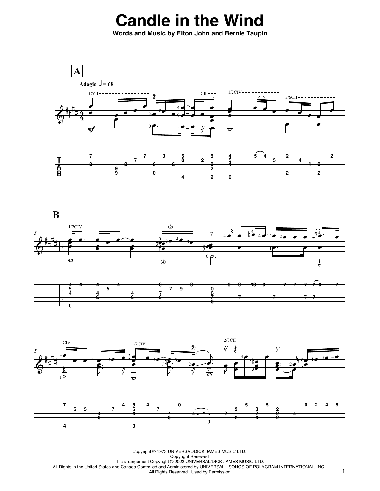 Elton John Candle In The Wind (arr. David Jaggs) Sheet Music Notes & Chords for Solo Guitar - Download or Print PDF