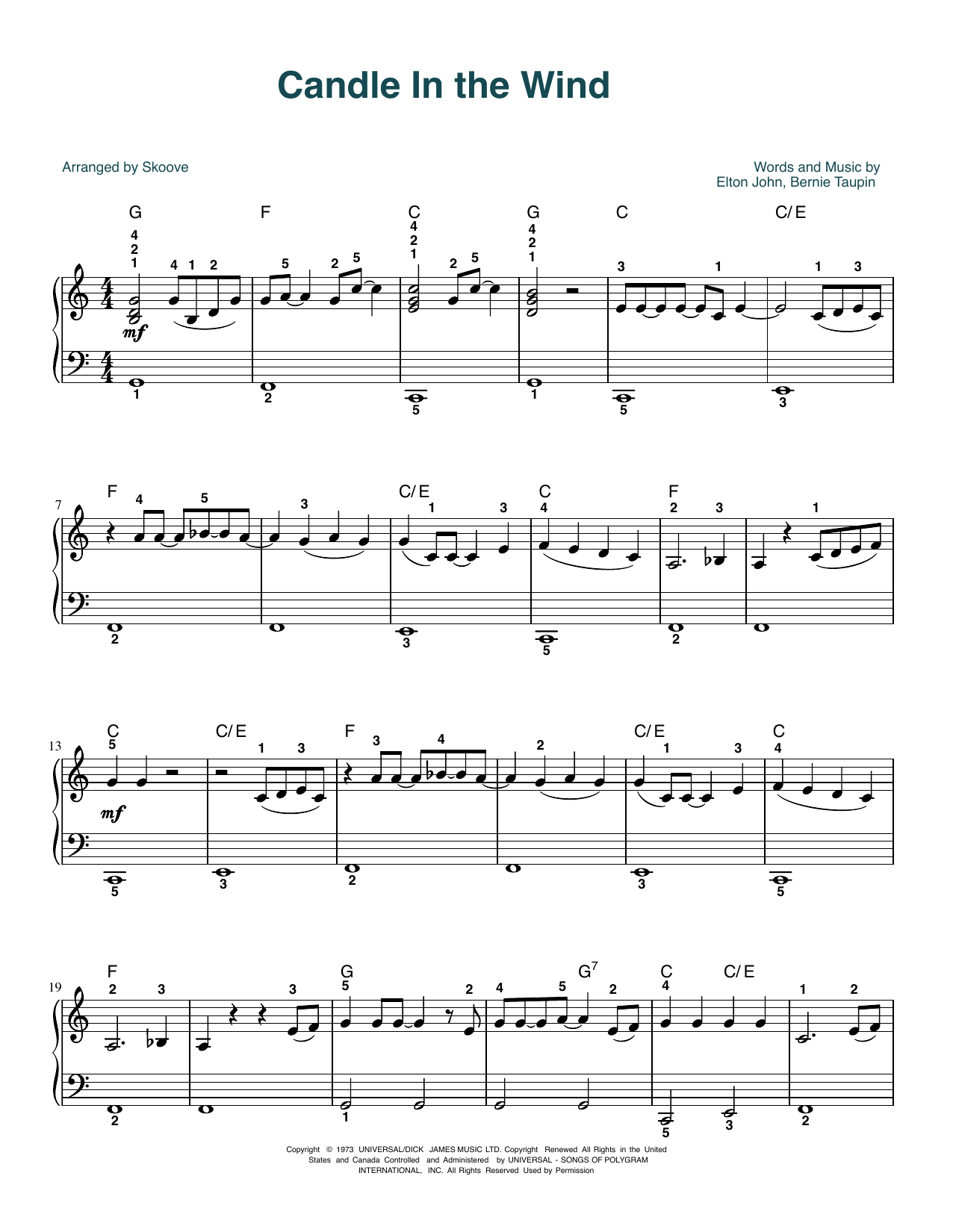 Elton John Candle In The Wind (arr. Skoove) Sheet Music Notes & Chords for Beginner Piano (Abridged) - Download or Print PDF