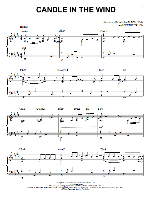Elton John Candle In The Wind [Jazz version] (arr. Brent Edstrom) Sheet Music Notes & Chords for Piano - Download or Print PDF