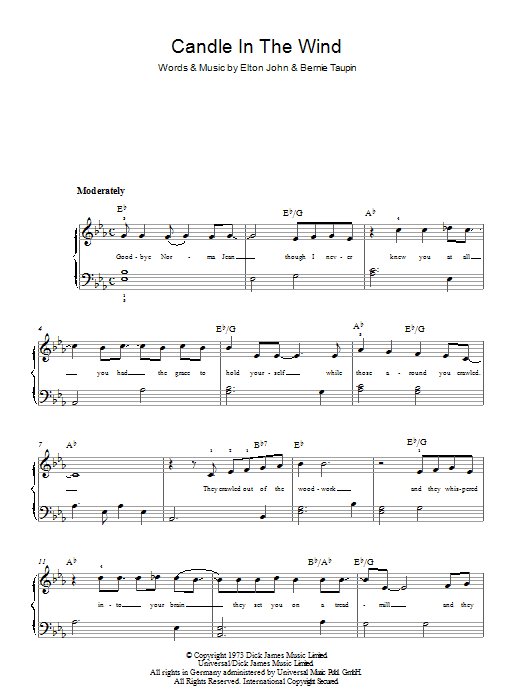Elton John Candle In The Wind Sheet Music Notes & Chords for Easy Guitar Tab - Download or Print PDF